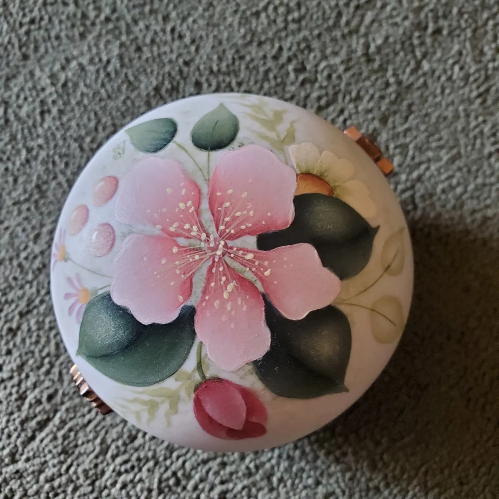 Vintage Handpainted Floral Trinket Box